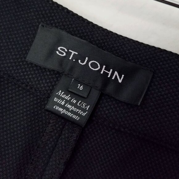 St. John Emma Trouser Pants Womens 16 Black Gray Birdseye Tapered Leg Full USA - Picture 4 of 13
